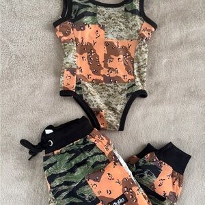 Kids Camo Bodysuit Set - Orange and Green Girls Size 2T